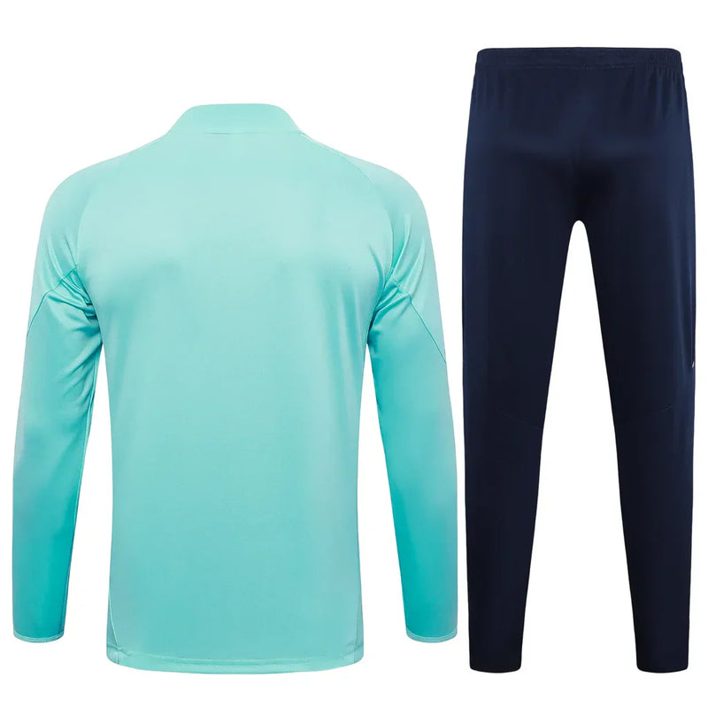 Conjunto Real Madrid Zíper Curto Treino Azul Turquesa 2024/25