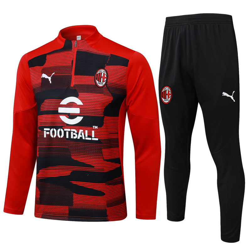 Conjunto AC Milan Zíper Curto Treino Vermelho